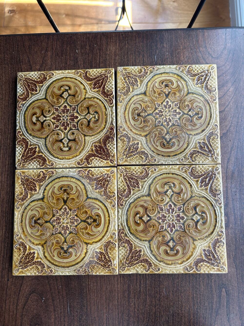 4 vintage La Campanella Sassuolo glazed terracotta tiles made in Italy